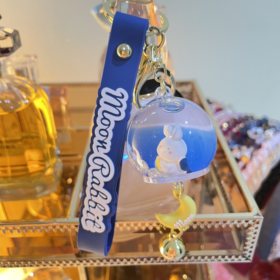 Keychain Gantungan Kunci Moon Rabbit Liquid Cute Blue