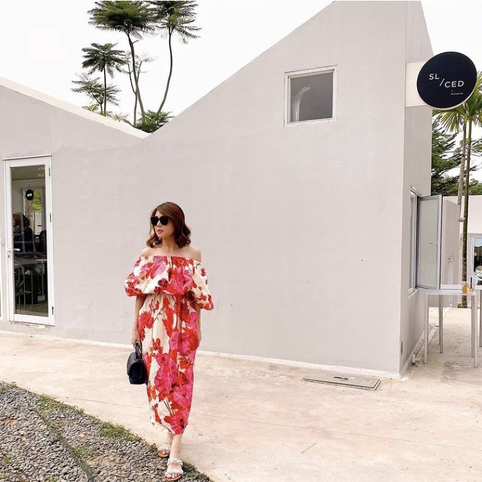 Dress Off Shoulder Sabrina Bunga Floral Korea Pantai Bali Summer Baju Terlaris