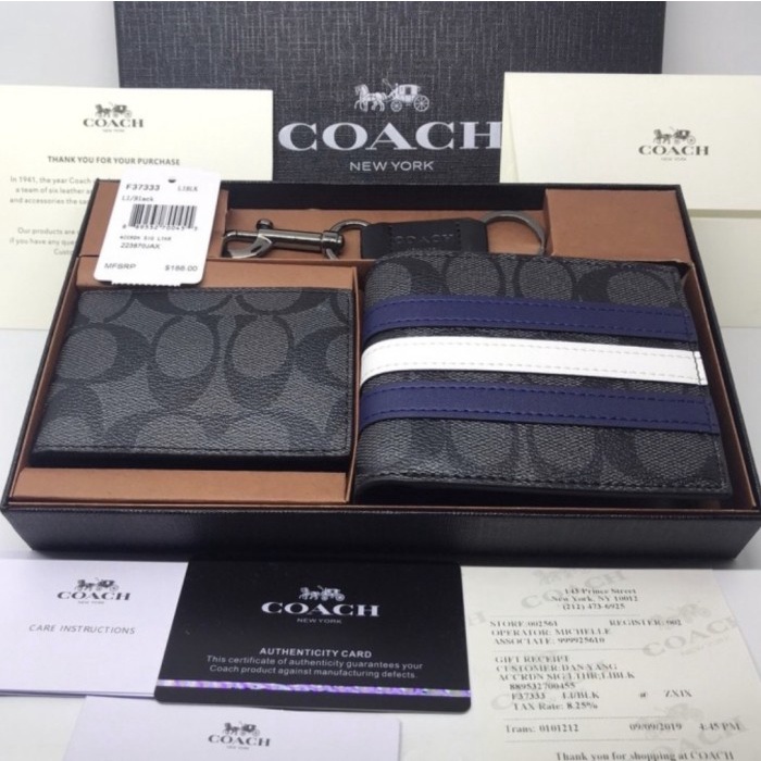 Terlaris 3-IN-1 WALLET IN SIGNATURE CANVAS WITH VARSITY STRIPE F26072 SALE