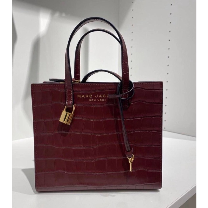 TAS BRANDED MINI GRIND TOTE BAG MAROON CROCO
