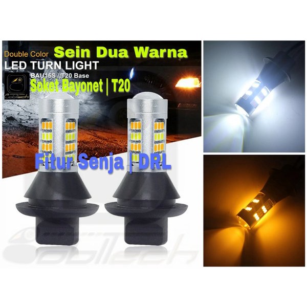 Lampu Sein Mobil Dua Warna Fitur Senja DRL Soket Bayonet - T20