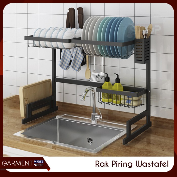 /////] RAPIHAL - Rak Piring Wastafel 2 Susun Hitam Anti Karat Serbaguna