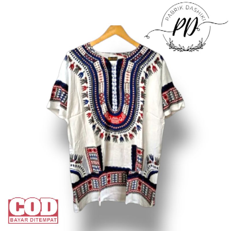 Baju dashiki bangkok biru/ baju pria wanita/ baju santai/ baju kaos dashiki