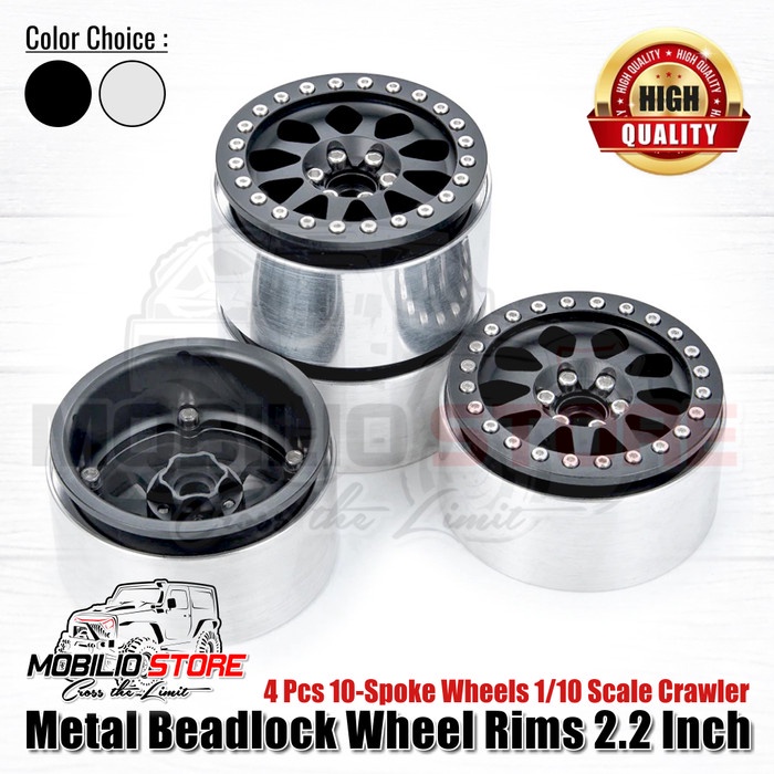 Ready Velg Metal Beadlock Wheel Rims 2.2 Inch 10-Spoke RC 1/10 Scale Crawler
