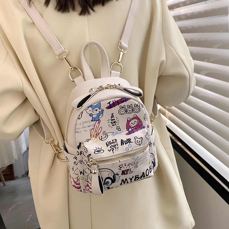 Ransel Mini Grafiti Wanita, Tas Selempang Gaya Korea