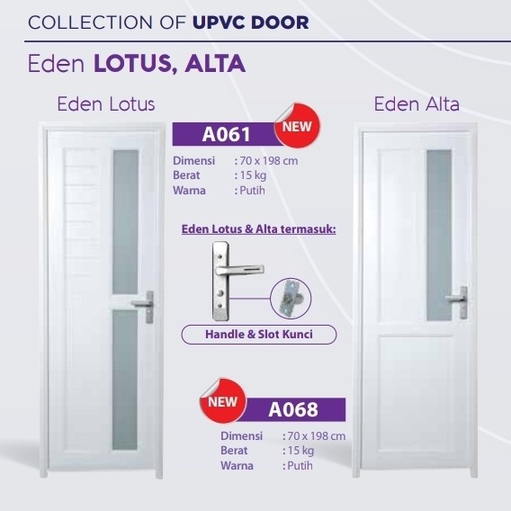 PINTU KAMAR MANDI UPVC 70X198 EDEN / PINTU TOILET UPVC SET KOMPLIT