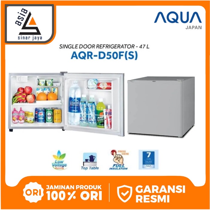 AQUA JAPAN KULKAS PORTABLE MINI BAR AQR-D50F 47 LITER - SILVER ORIGINAL