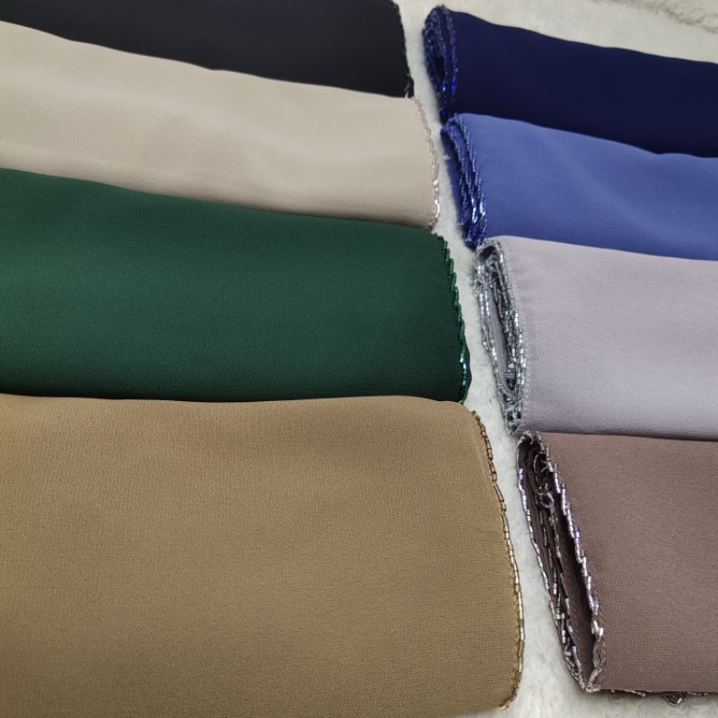 DAILY PREMIUM HIJAB Humaira Pashmina hijab Humaira sifon ceruty babydoll premium manik payet tepi