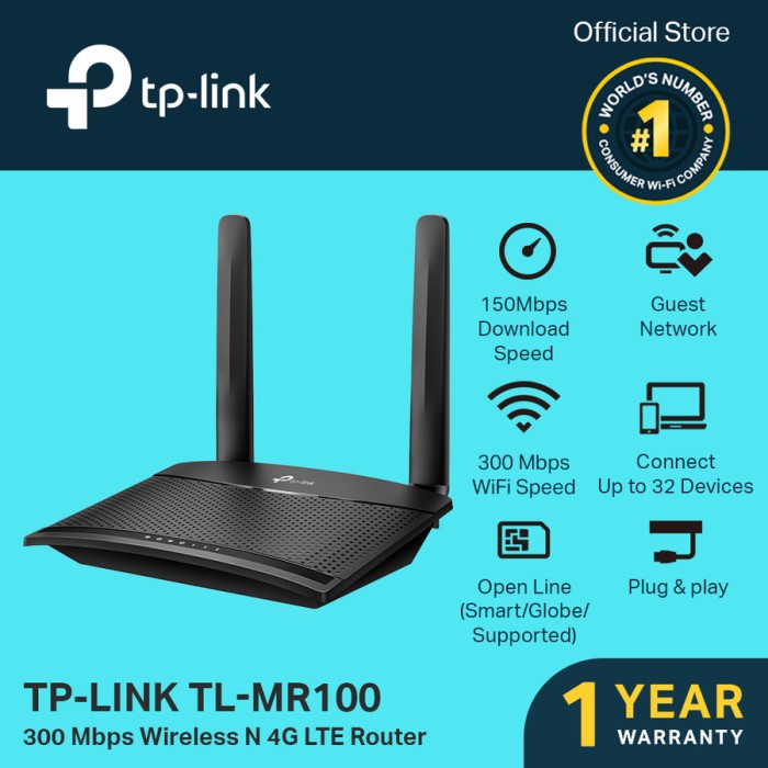TP-LINK TL-MR100 4G Lte Wifi Router Wireless Sim Card TPLINK MR 100