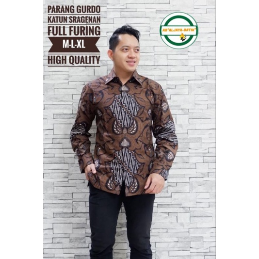 Batik pria lengan panjang modern GURDO COKLAT CREAM ORIGINAL BAJU PREMIUM KEKINIAN BATIK SOLO MURAH 