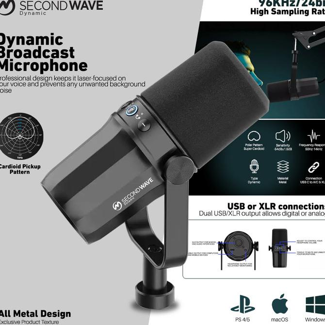 SECONDWAVE Dynamic Cardioid Microphone For XLR USB Vocal Broadcast