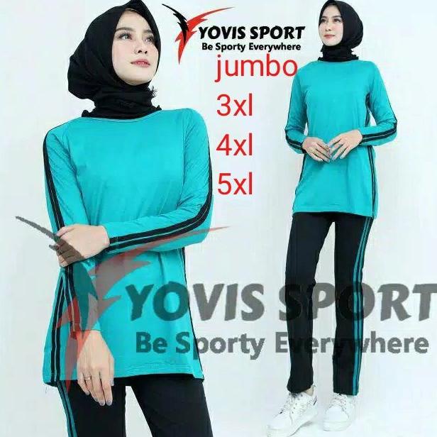 Setelan Baju Senam Wanita Jumbo Panjang Muslim Olahraga Aerobik Zumba
