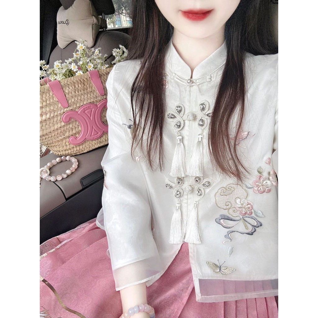 Setelan Wanita, Rok Muka Kuda Gaya China, Hanfu Atasan Gaya China