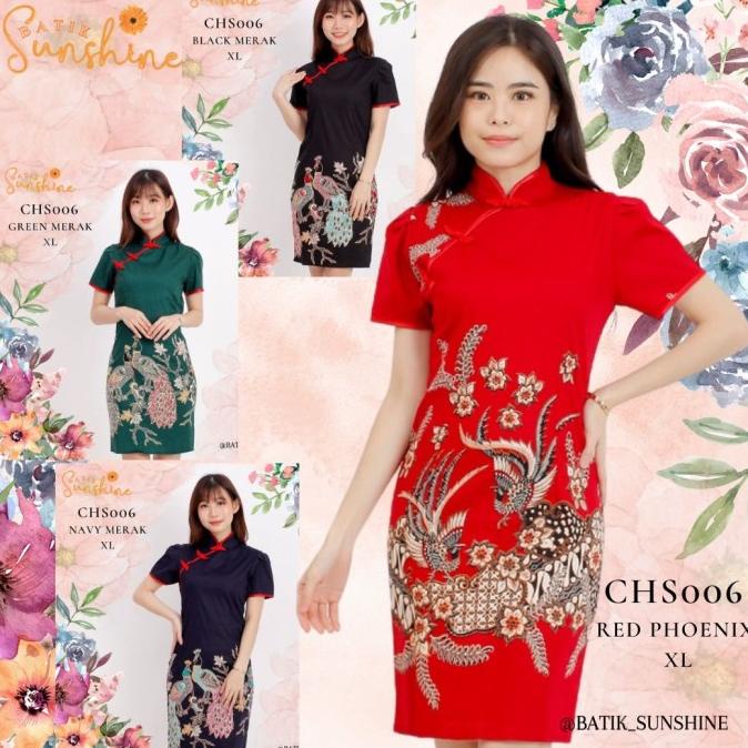 Dress Sangjit Imlek Cheongsam Chs006 Xl Merak Red Green Navy Black