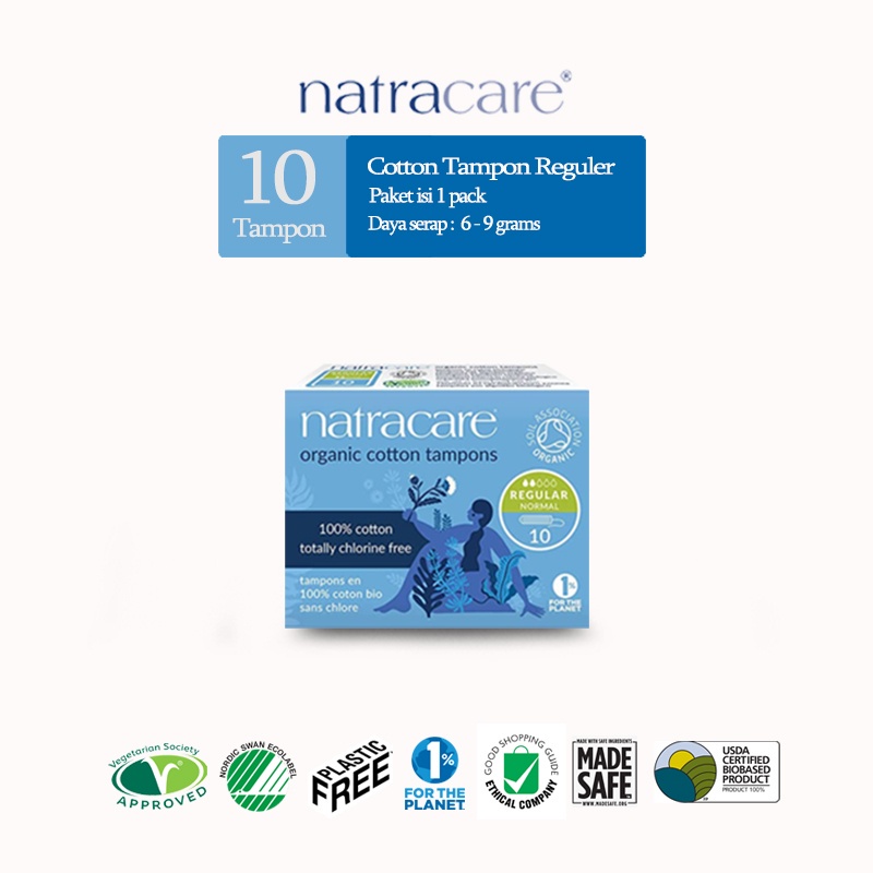 Natracare Digital Cotton Regular Tampon 10S Tampons Organic Pembalut Organik Panty Liners Softex