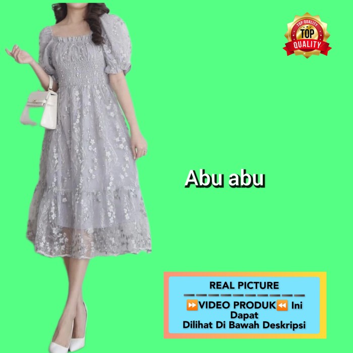 (PROMO SALE) midi dress wanita brukat ailsie baju gaun pesta korea natal silver TERPERCAYA