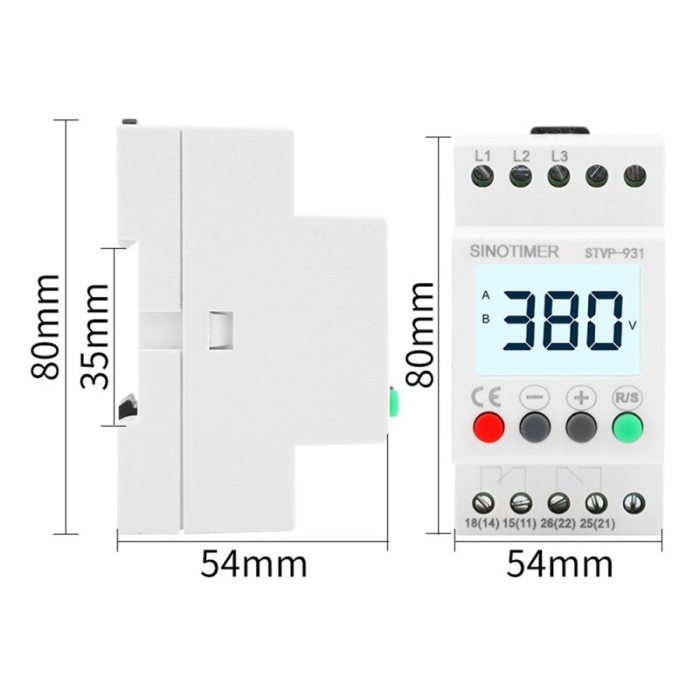 Under Over Voltage Protector 3 Phase Monitor Relay Lcd 300-500Vac 50Hz