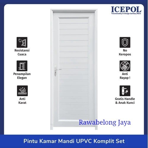 ICEPOL PINTU KAMAR MANDI FULL UPVC 80X200 KOMPLIT SET - WHITE IC 2008
