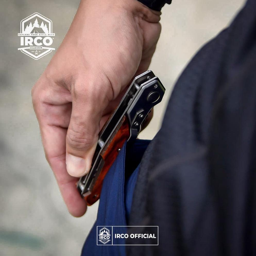 Bisa Cod Ircoofficial Pisau Lipat Stainless Steel Multifungsi Dengan Gagang Kayu Include Pouch - Fol