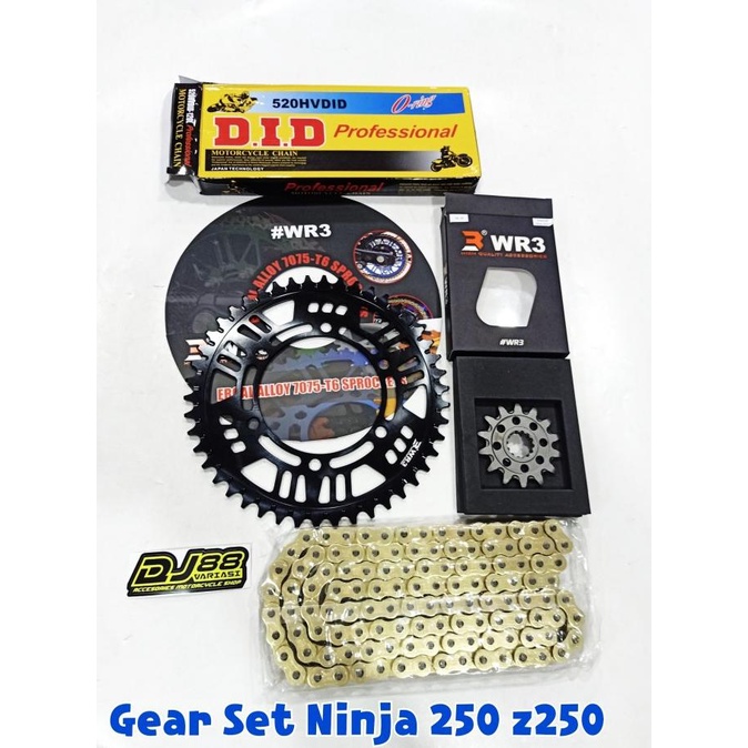 Paket Gear Set Wr3 Ninja 250 Z250 Fi Gir Depan Belakang Rantai Did
