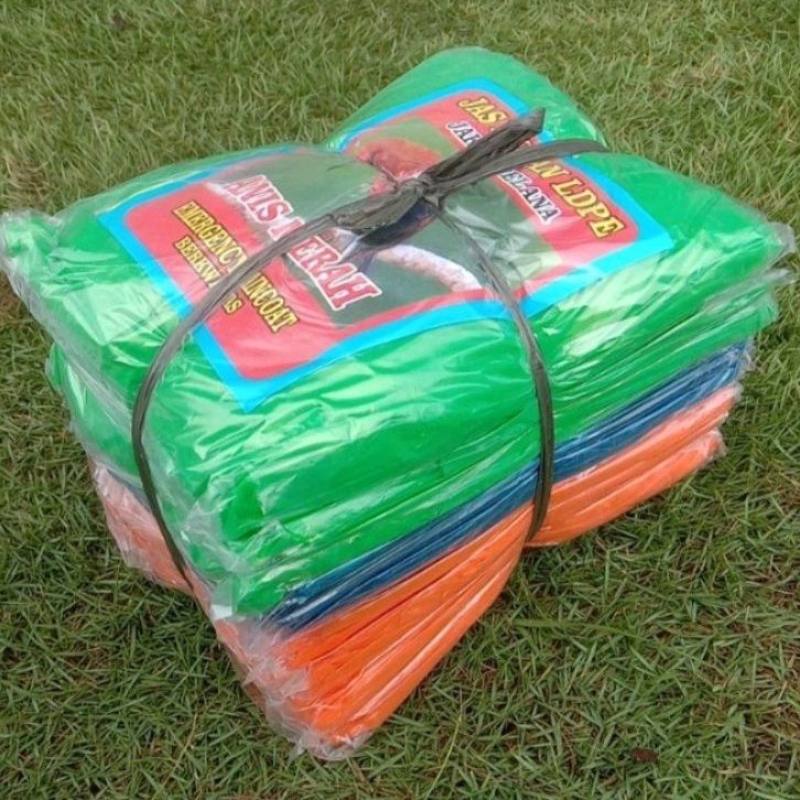 (12pcs)Jas Hujan Plastik Setelan Baju Celana TEBAL/Mantel Plastik/Jas Hujan Plastik