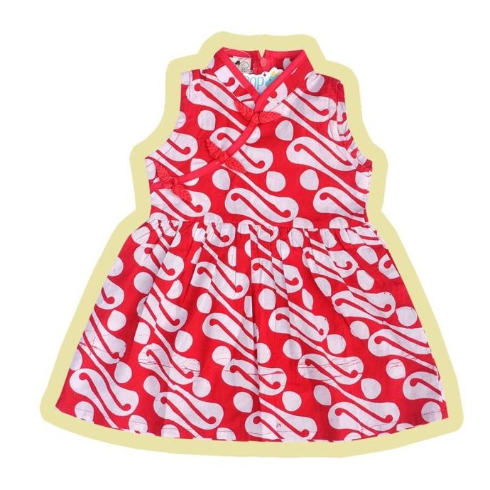 Pop Kidswear You Cheongsam Dress - Batik Anak Dress Merah Cheongsam