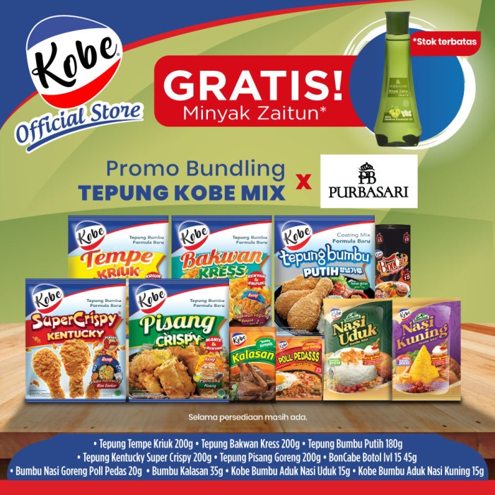 

Murah!! Paket Produk Kobe Rp50.000 Bundling + Minyak Zaitun Purbasari