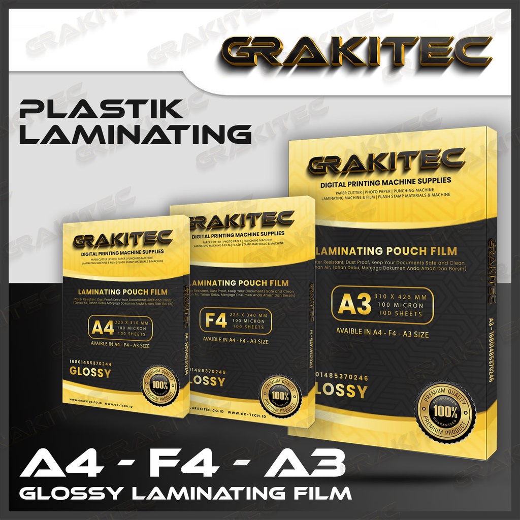 

KKO PLASTIK LAMINATING FILM F4 & A4 GLOSSY 100 MICRON 100 PCS GRAKITEC VWS