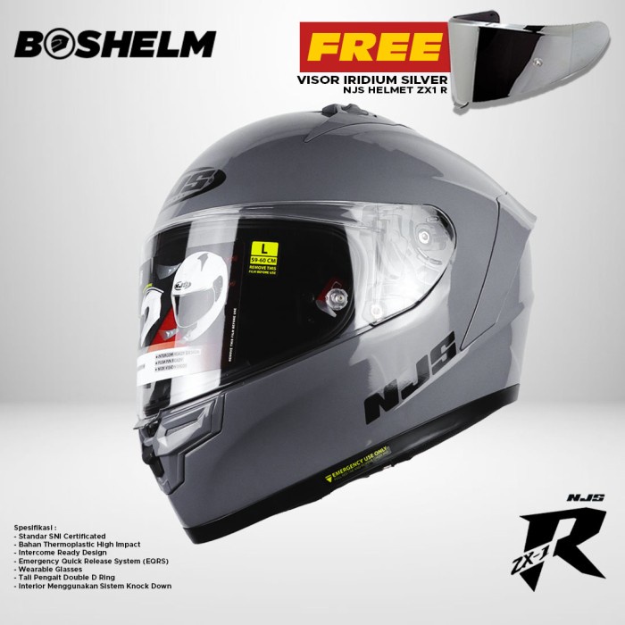 Masih!!! Helm Njs Zx-1R Solid Stone Grey Glossy Helm Full Face Sni