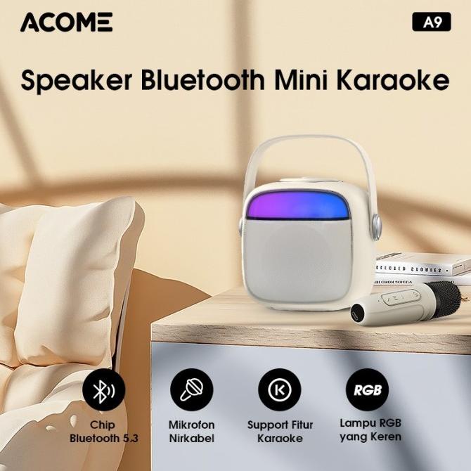 ACOME Speaker Karaoke Bluetooth Wireless plus Mic RGB grs 1 tahun A9