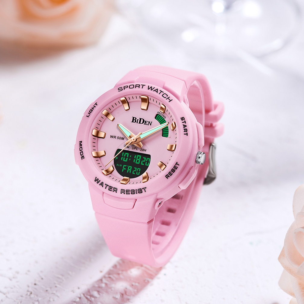 Biden Jam Tangan Wanita Olahraga Santai Digital Tali Silikon Tahan Air Jam Tangan Cewek