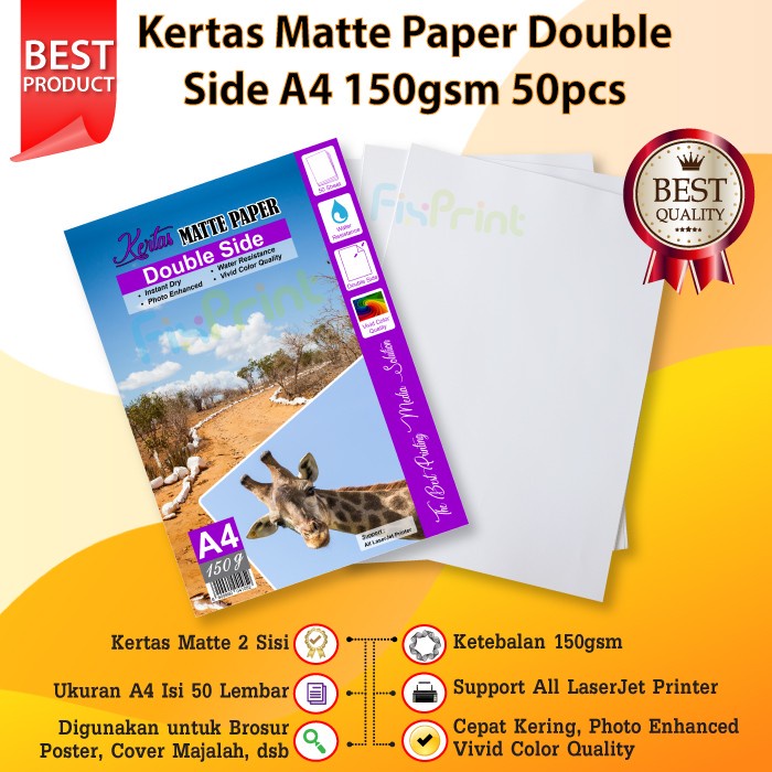 

Kertas Matte A4 150Gsm 1 Pack/ 50 Lembar Paper Double Side Termurah Best Seller