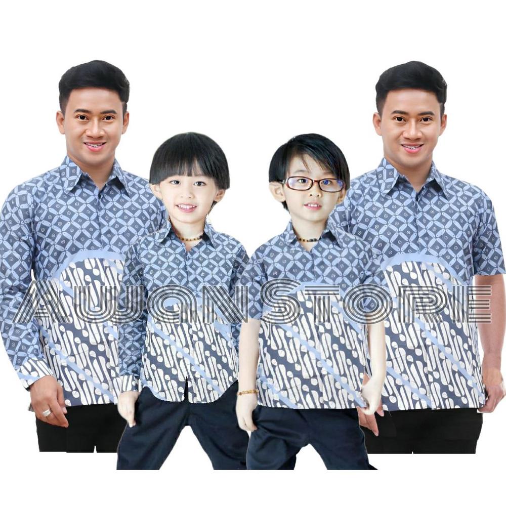 Best Seller TERBARU Couple sweet | Batik Kawung Biru | couple batik ayah dan Batik anak cowok BATIK 