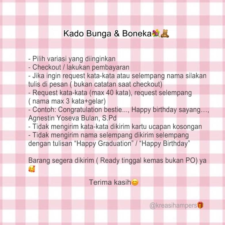 

Gratis Ongkir Kado Wisuda Bunga Boneka| Kado Tas Paperbag| Kado Ulang Tahun|Kado Pernikahan|Kado Anniversary|Kado Hari Guru|Kado Natal|Kado Hari Ibu|Kado Lebaran| Hampers Lebaran| Kado Lamaran| Kado Imlek Ready