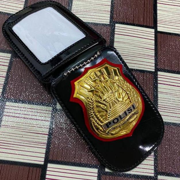 Name Tag ID Card Dompet Kartu Dompet Kalung Polisi Lencana Kulit Hitam