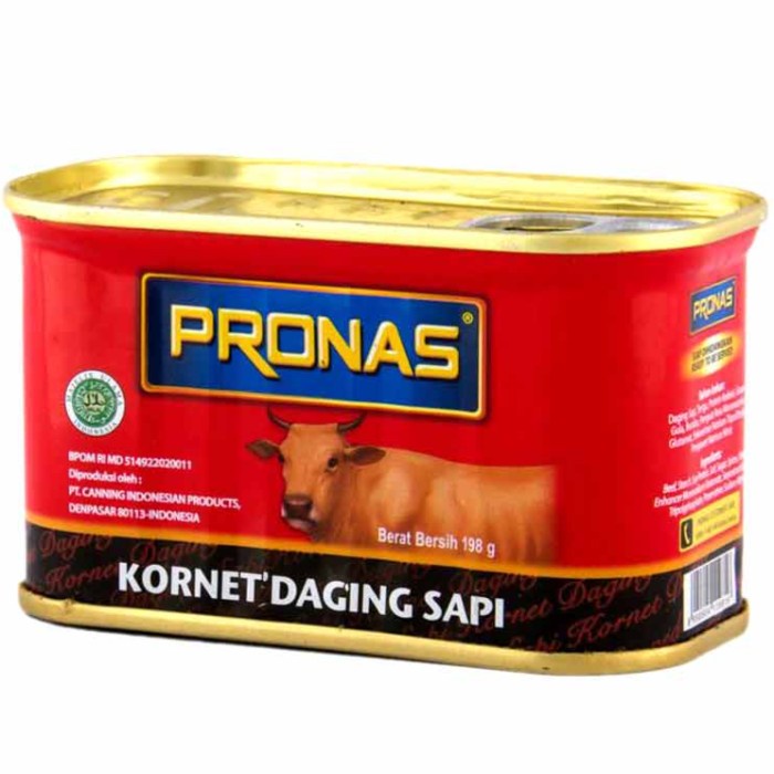 

Pronas kornet sapi 198 gram dus isi 48 kaleng