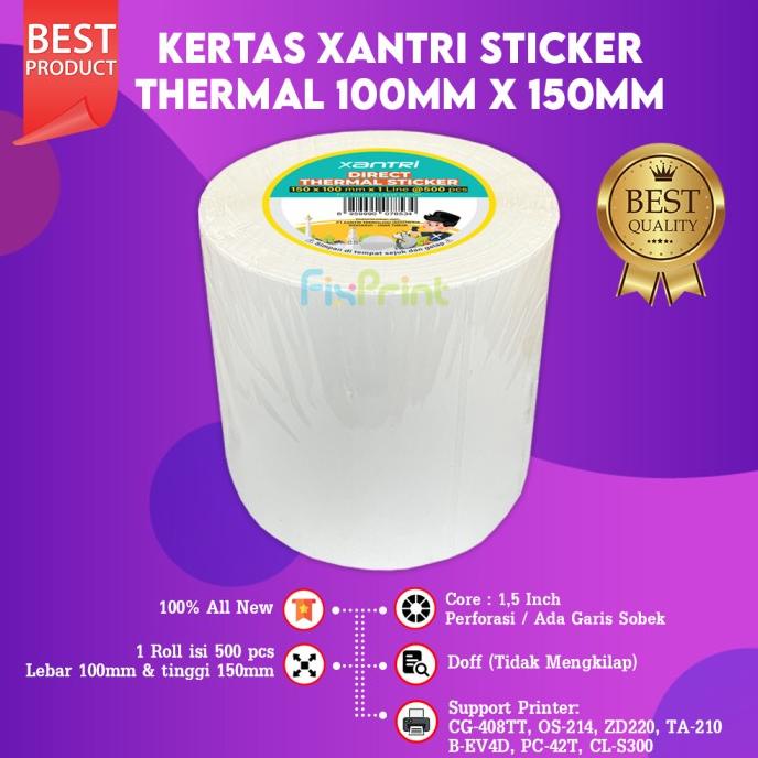 

Label Thermal 100X150 500 pcs Kertas Sticker Printer Resi Barcode Roll