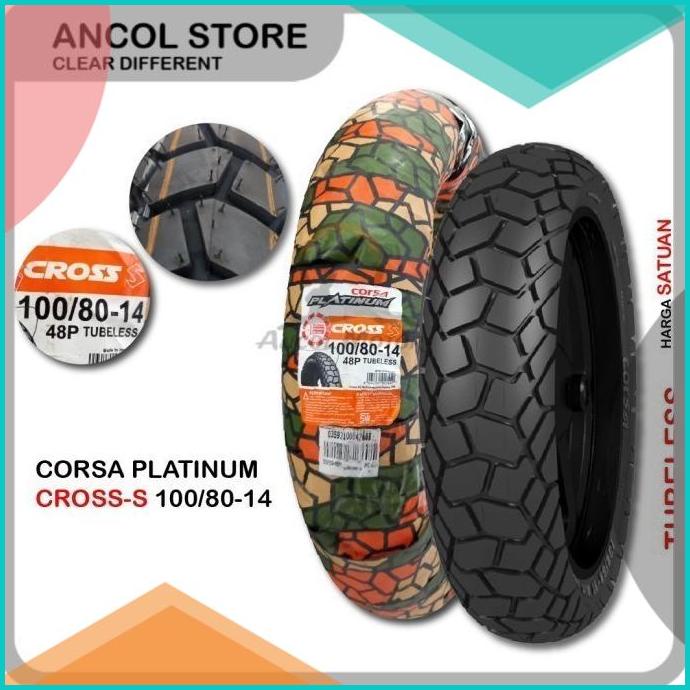 Ban CORSA 100/80-14 CROSS S Platinum Ban Luar Motor Matic Tubeles Type
