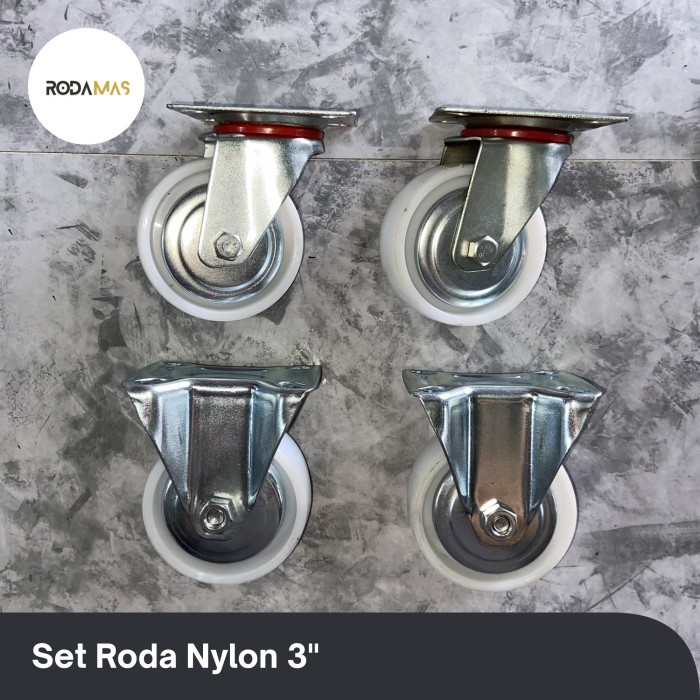 Roda Nylon/ Trolley/ Troli/ Etalase 3 inch ( 2 Hidup 2 Mati)