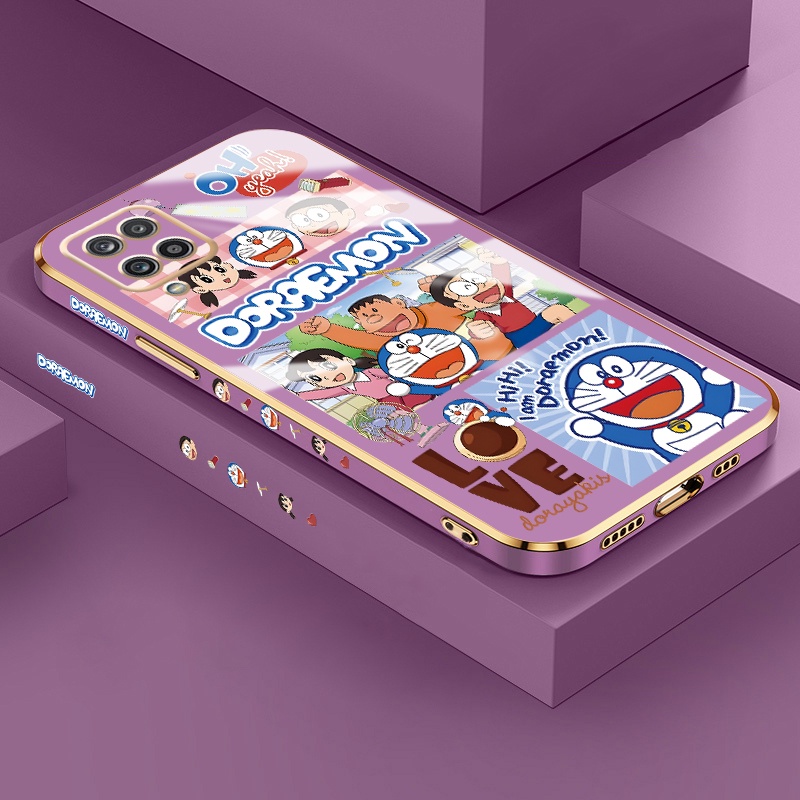 Casing Hp Samsung A12 5G M12 F12 A11 M11 Case pola animasi Doraemon Kesing HP berlapis samping Casin
