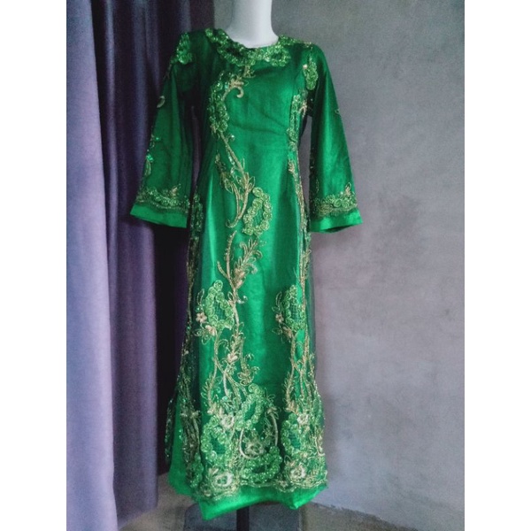 Gamis brukat premium pl warna hijau botol