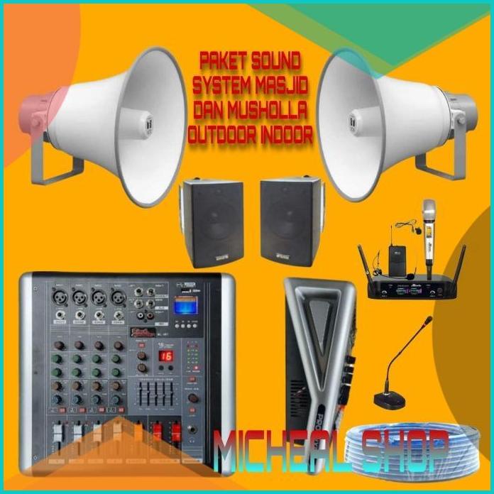 PAKET SOUND SYSTEM MASJID DAN MUSHOLLA 2 INDOOR 2 OUTDOOR+ POWER MIXER