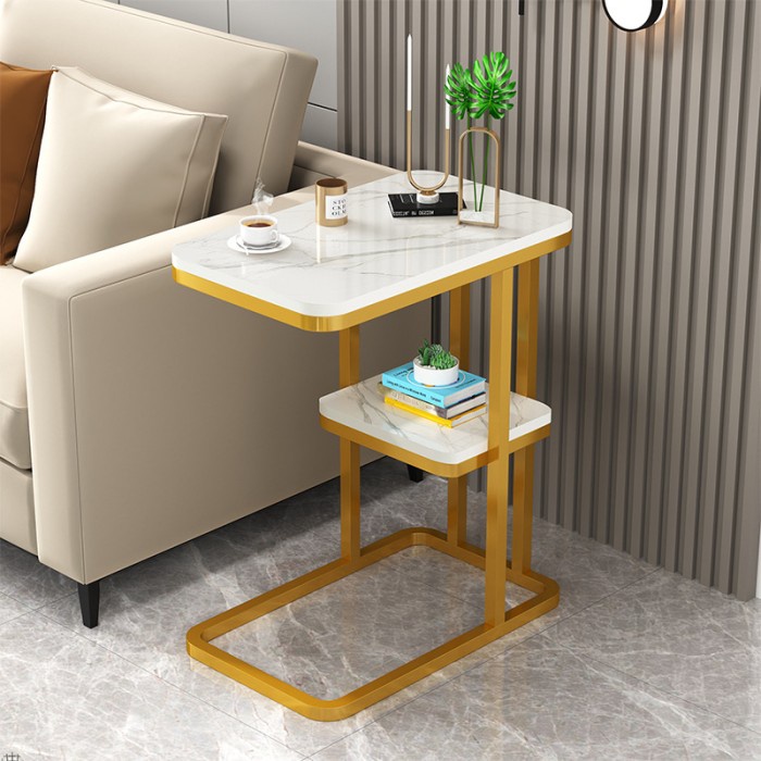 Meja Sofa Side Table Marbel European Style Double Layer