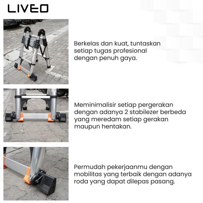 Tangga Teleskopik 7,8 Meter Multi, Tangga Double Lipat Merk Liveo