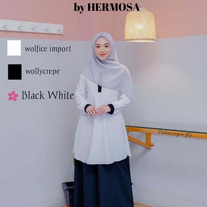Gamis kantor hitam putih/gamis kerja hitam putih/gamis PNS hitam putih