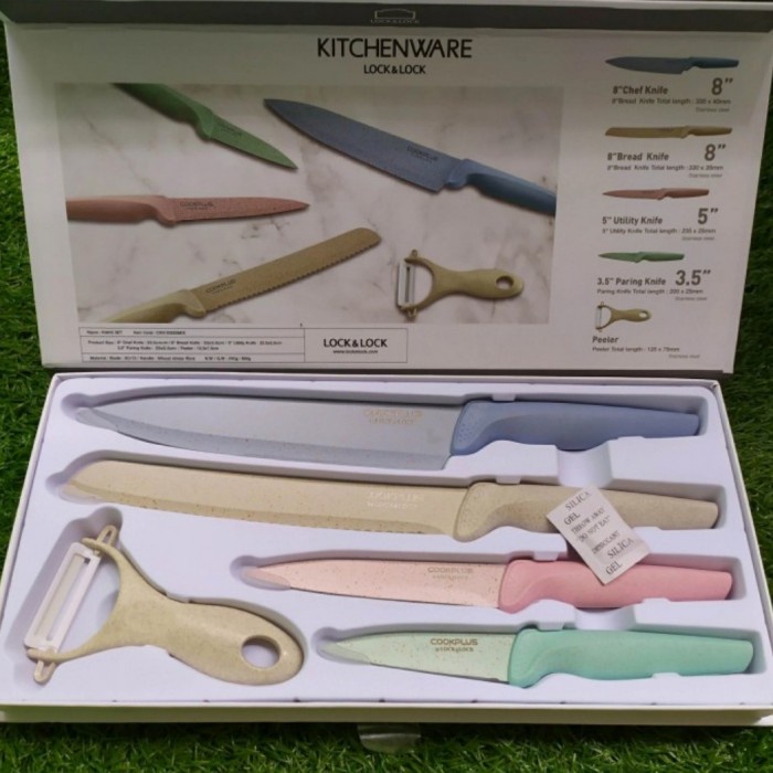 Lock N Lock Knife Set / Pisau Set 5 In 1 Rainbow / Pastel