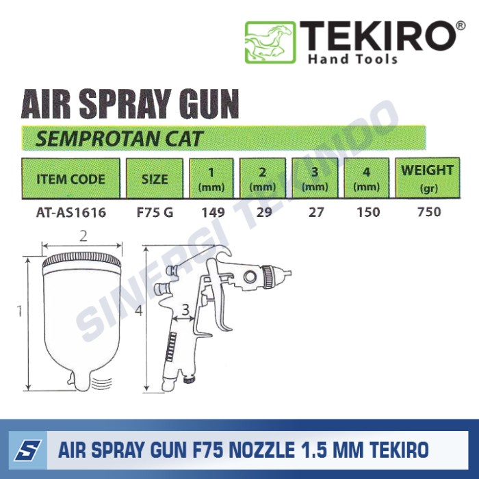 Semprotan Cat Tabung Atas F75 Nozzle 1.5Mm - Tekiro Spray Air Gun F75G
