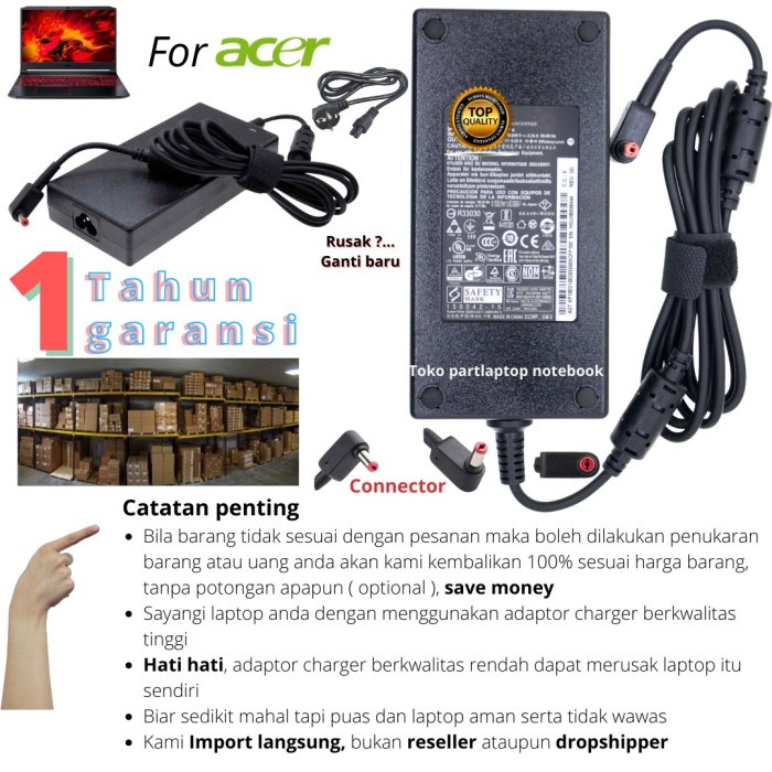Charger Adaptor Acer Predator Triton 300 Pt315-51 Original Murah