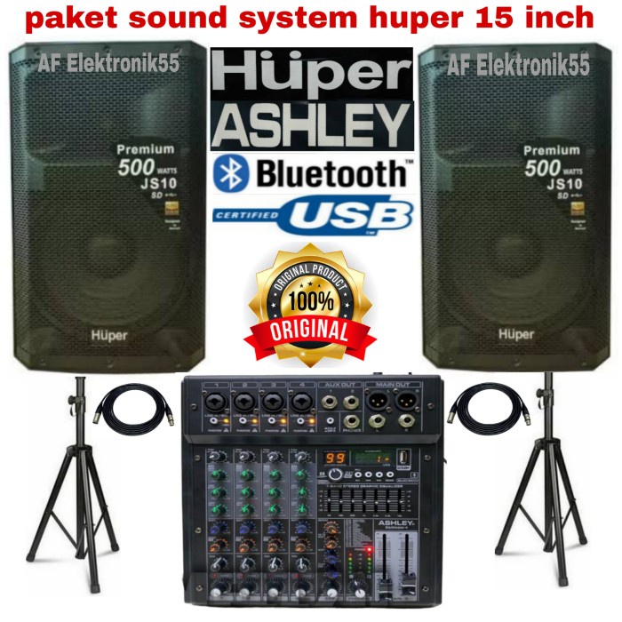 Paket Sound System speaker Aktif Huper 15 Inch + Mixer Ashley Original