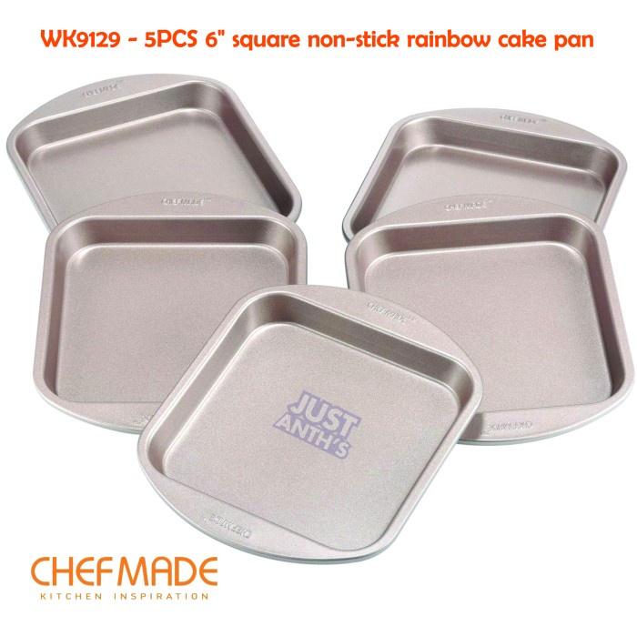 

✅Original Chefmade Wk9129 - 6 Square Non-Stick Rainbow Cake Pan 5Pcs Diskon